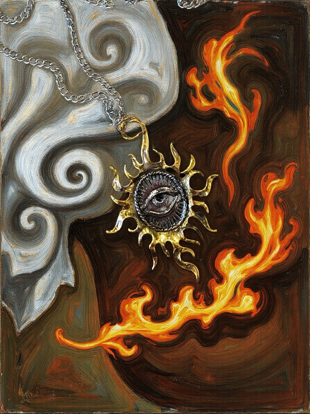 Metal Alloy and Stainless Steel All Seeing Eye with Artistic Sun Pendant - Picture 7 of 17